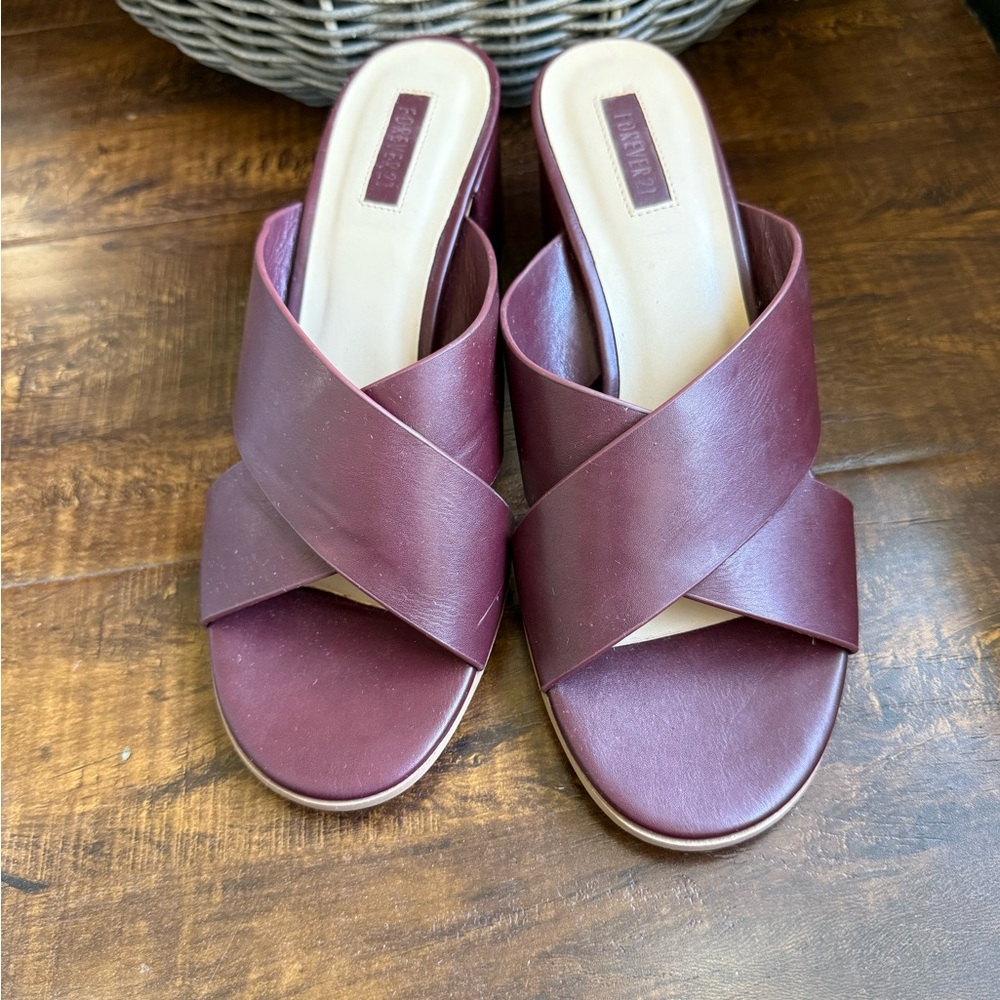 Forever 21 Burgundy Crisscross Mules